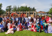 Indonesian students gathered after Eid prayer and celebration in Southampton, UK