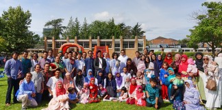 Indonesian students gathered after Eid prayer and celebration in Southampton, UK